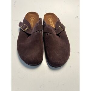 White Mountain Footbeds Womens Brown Suede Buckle Clog Mules Round Toe Shoes